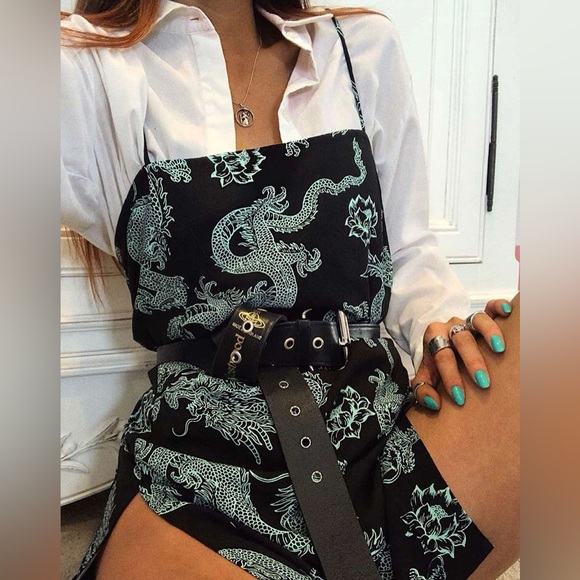 Motel Rocks Tista Dress in dragon flower black and mint size XXS - Picture 3 of 8